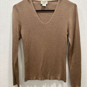 Brooks 346 Tan light brown 100% Silk Knit sweater small Old Money quiet luxury